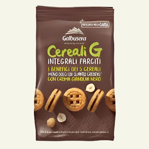 Galbusera Cereali G -  Teljes kiörlésű keksz csokoládé - mogyoró krémmel 250g